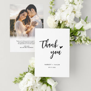 Carte De Remerciements Script romantique simple Coeur Mariage de message