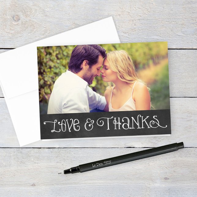 Carte De Remerciements Script rustique Chalkboard Mariage photo noir (Créateur téléchargé)
