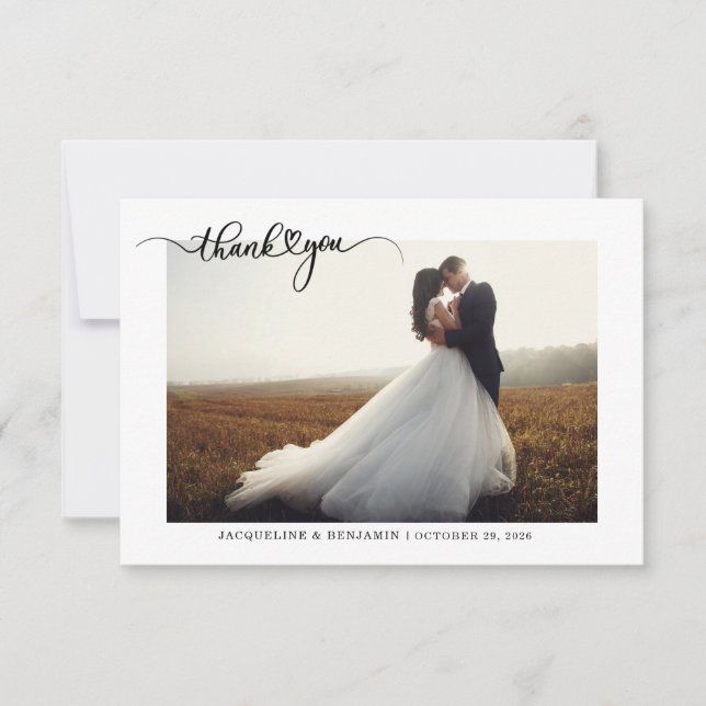 Carte De Remerciements Script simple à la main Mariage de coeur photo (Devant)