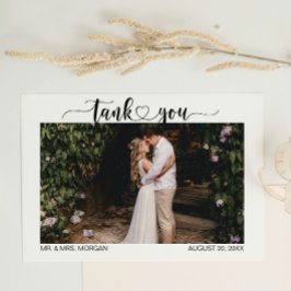 Carte De Remerciements Script simple avec coeur et photo | MARIAGE