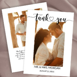 Carte De Remerciements Script simple avec coeur et photo | MARIAGE