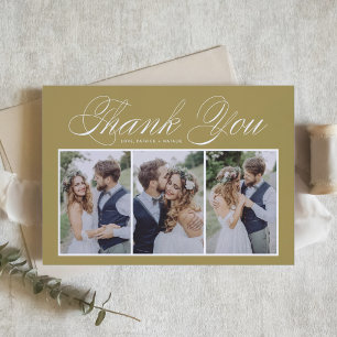 Carte De Remerciements Script Trois Photo Collage Mariage Or