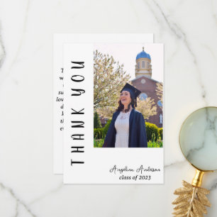 Carte De Remerciements Script vertical moderne Graduation photo simple