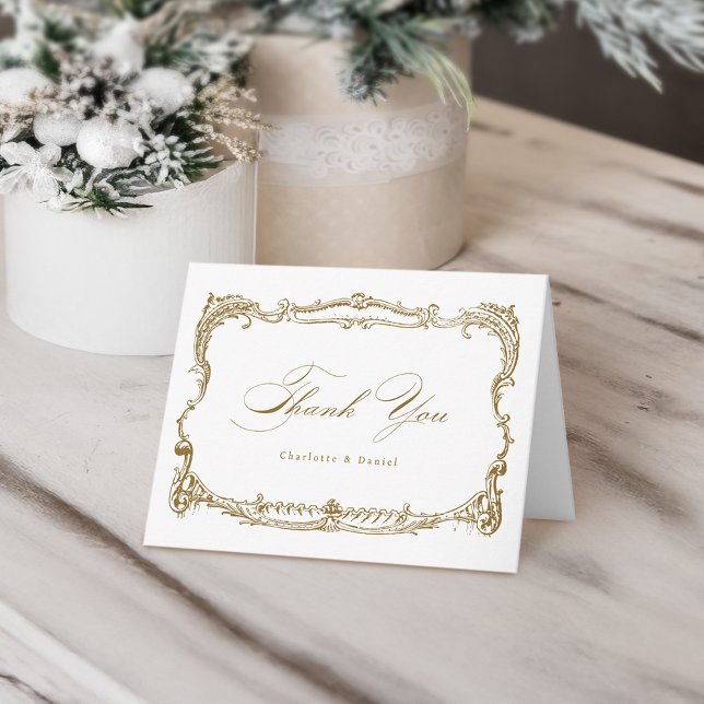 Carte De Remerciements Script Vintage Gold (Gold Vintage Frame Classic Script Thank You Card)
