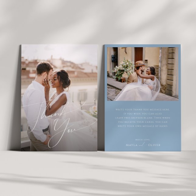 Carte De Remerciements Script Whimsical | Photo Dusty Blue Flat (Créateur téléchargé)