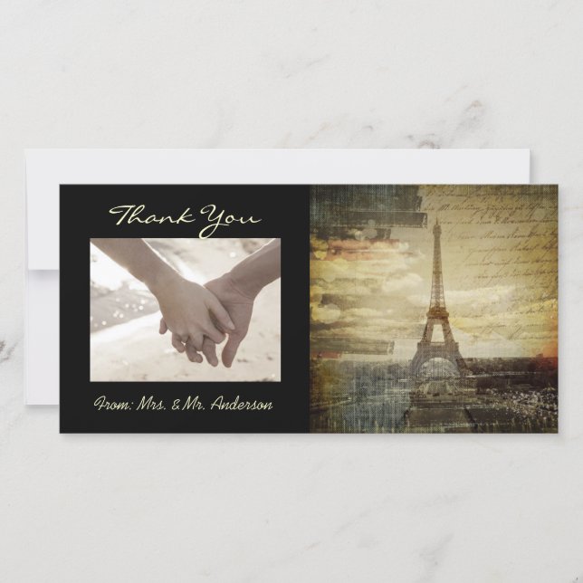 Carte De Remerciements Scripts vintages Paris Eiffel Tower Mariage (Devant)