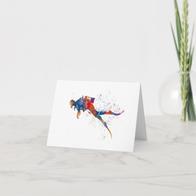 Carte De Remerciements scuba diver in watercolor (Devant)