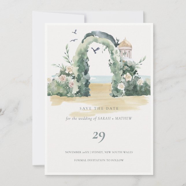Carte De Remerciements Sea Beach Floral Arch Botanique Enregistrer La Car (Devant)