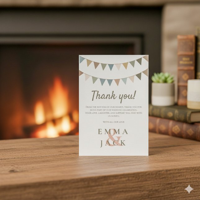 Carte De Remerciements Sensation rustique avec mariage d'esperluette merc (Rustic bunting wedding thank you card)