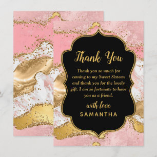 Carte De Remerciements Séquins or et rose Agate Sweet sixteen