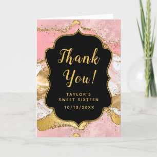 Carte De Remerciements Séquins or et rose Agate Sweet sixteen