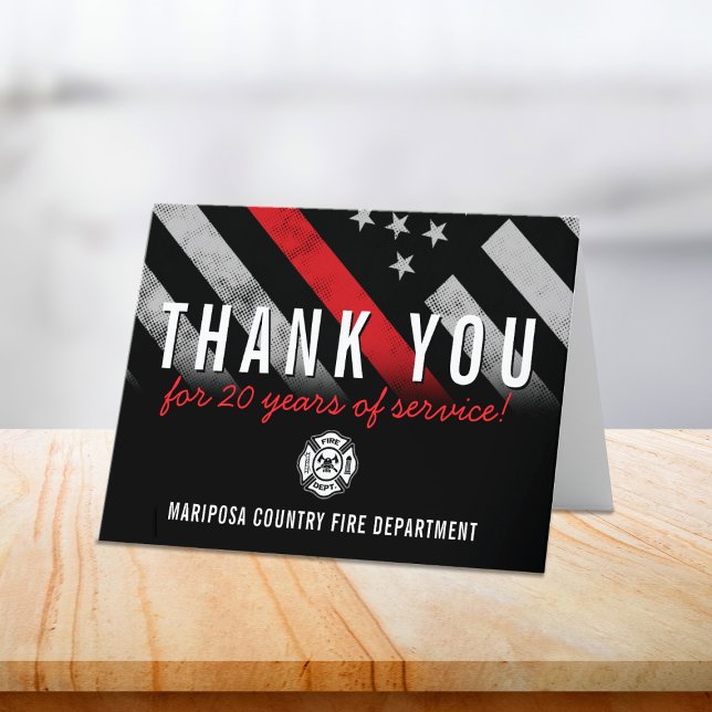 Carte De Remerciements Service des pompiers 20 ans (Firefighter Fire Department 20 Year Anniversary Thank You Card)