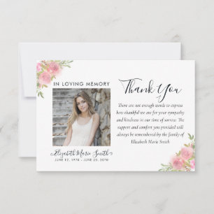 Carte De Remerciements Service funéraire rose Floral Aquarelle