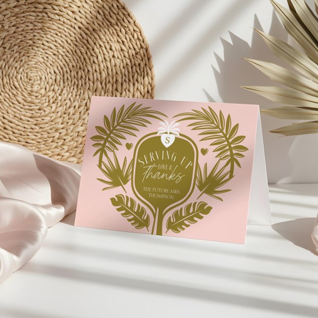 Carte De Remerciements Servir l'amour et la gratitude Fête de mariage Pic (Serving Up Love & Thanks Pickleball bridal shower Thank You Card)