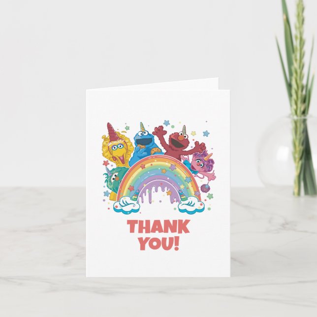 Carte De Remerciements Sesame Street Rainbow Unicorn anniversaire (Devant)