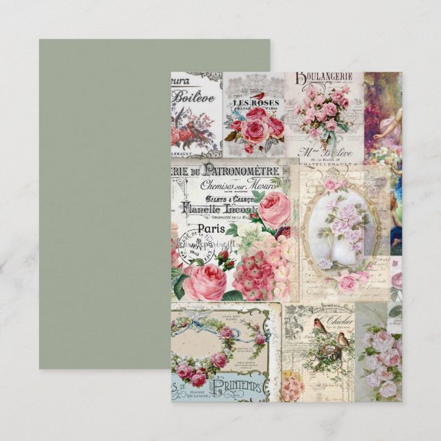 Carte De Remerciements Shabby collage chic, pays victorien, découpage, b (Devant / Derrière)