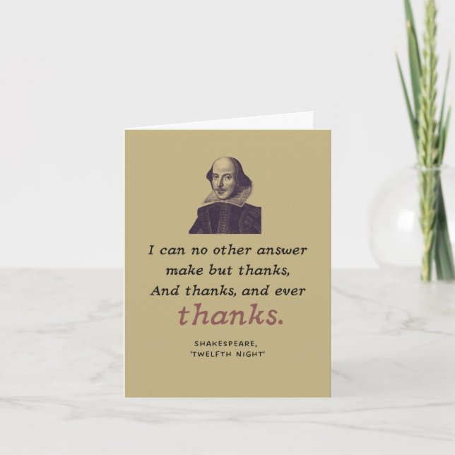 Carte De Remerciements Shakespeare Citation Littéraire Gratitude Théâtre (Devant)