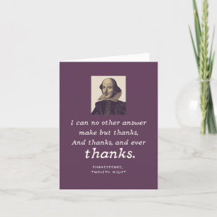Carte De Remerciements Shakespeare Gratitude Elégant Purple Littéraire