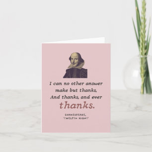 Carte De Remerciements Shakespeare Gratitude Livre littéraire britannique
