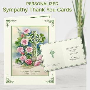 Carte De Remerciements Shamrock Croix celtique rose Roses Condolence