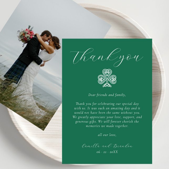 Carte De Remerciements Shamrock irlandais Cross Emerald Green Photo Maria (Créateur téléchargé)