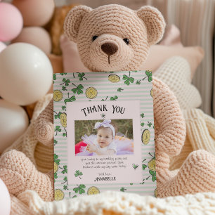 Carte De Remerciements Shamrocks et pièces irlandais rose et vert Anniver