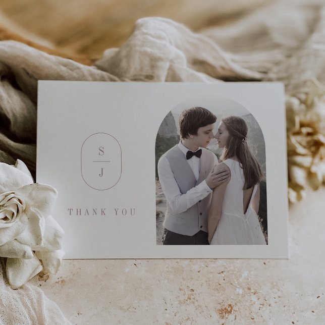 Carte De Remerciements SHYLAH Flat Dusty Rose Boho Monogram Mariage photo (SHYLAH Flat Dusty Rose Boho Monogram Photo Wedding Thank You Card)