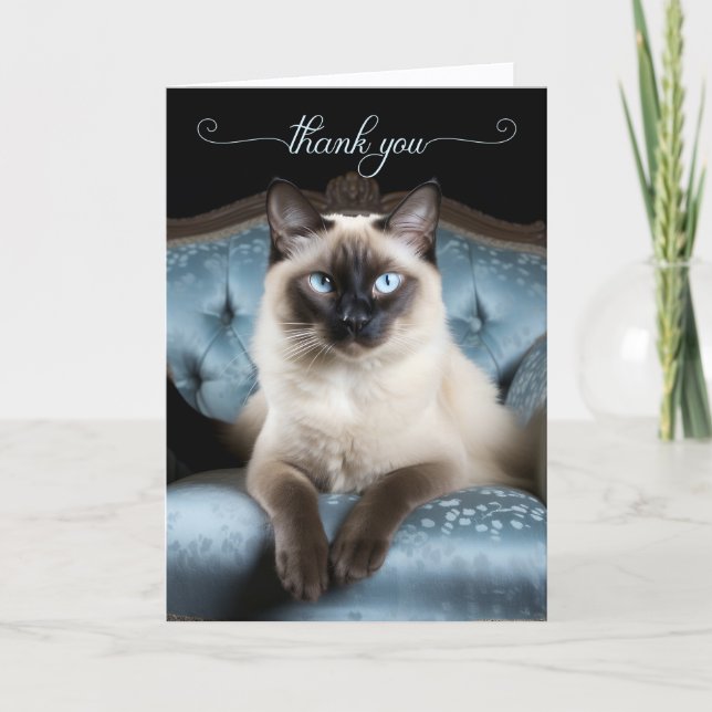 Carte De Remerciements Siamese Cat on a Blue Chair (Devant)