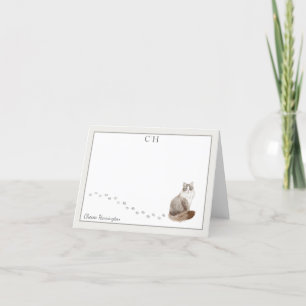 Carte De Remerciements Sibérie Cat Grey Bordure Monogramme Nom Plié