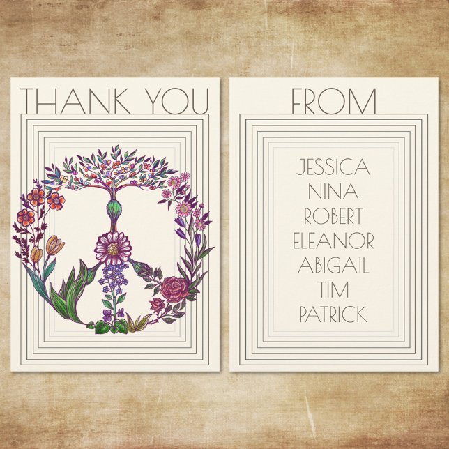 Carte De Remerciements Signe de paix floral Fleurs bohèmes modernes Fémin (Créateur téléchargé)