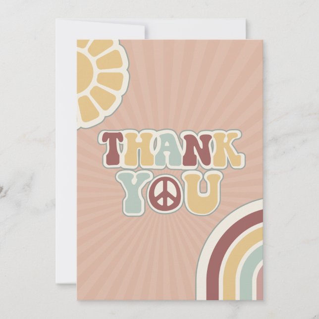 Carte De Remerciements Signe de Paix Groovy Bienvenue Rose Baby Shower Hi (Devant)