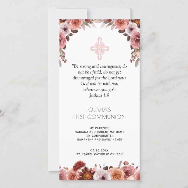 Carte De Remerciements Signet de la première communion rose-rousse (Devant)