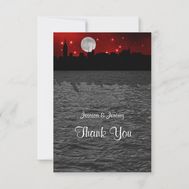 Carte De Remerciements Silhouette de la ville de New York sous la Lune Ro (Devant)