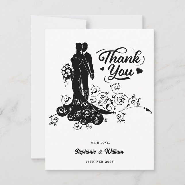 Carte De Remerciements Silhouette Élégante Mariée Et Mariage De Chambre (Devant)