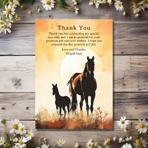 Carte De Remerciements Silhouette Mare et Foie Sunset Horse Baby shower