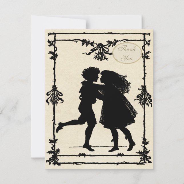 Carte De Remerciements Silhouettes victoriennes d'enfants épousant le (Devant)