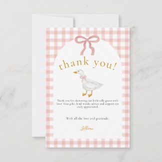 Carte De Remerciements Silly Goose Blush Pink Gingham Baby Shower 