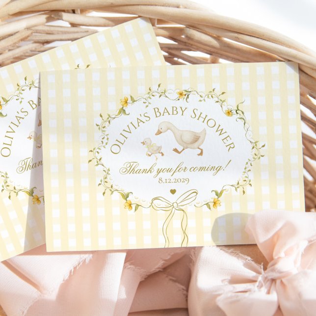 Carte De Remerciements Silly Goose Wildflower Gingham Baby Shower (Créateur téléchargé)