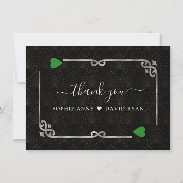 Carte De Remerciements Silver Forest Green Casino Vegas Poker Mariage (Devant)