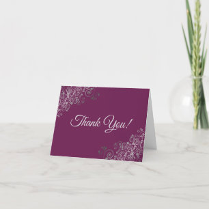 Carte De Remerciements Silver Frills Elegant Cassis Purple Mariage Photo
