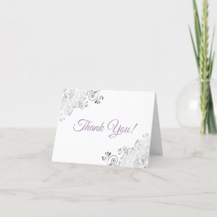 Carte De Remerciements Silver Frills Elegant White Lavender Mariage Photo