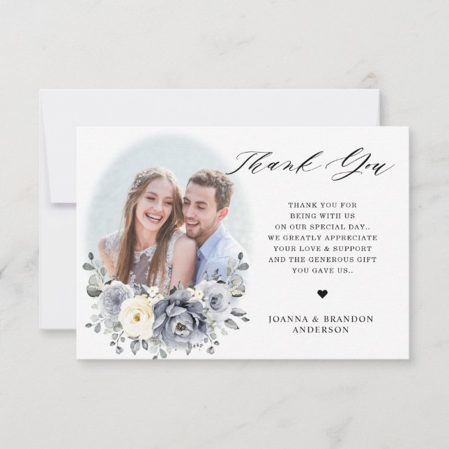 Carte De Remerciements Silver Grey Ivory Floral hiver Rustique Mariage (Devant)
