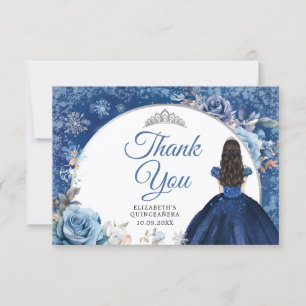 Carte De Remerciements Silver Navy Blue Winter Snowflake Quinceanera
