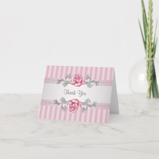 Carte De Remerciements Silver Pink Rose Thank You Cards (Devant)