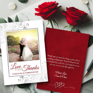 Carte De Remerciements Silver Red & White Love Thanks Photo Note Mariage