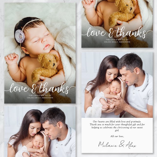 Carte De Remerciements Simple 2 Photo Baptême Christening (Créateur téléchargé)