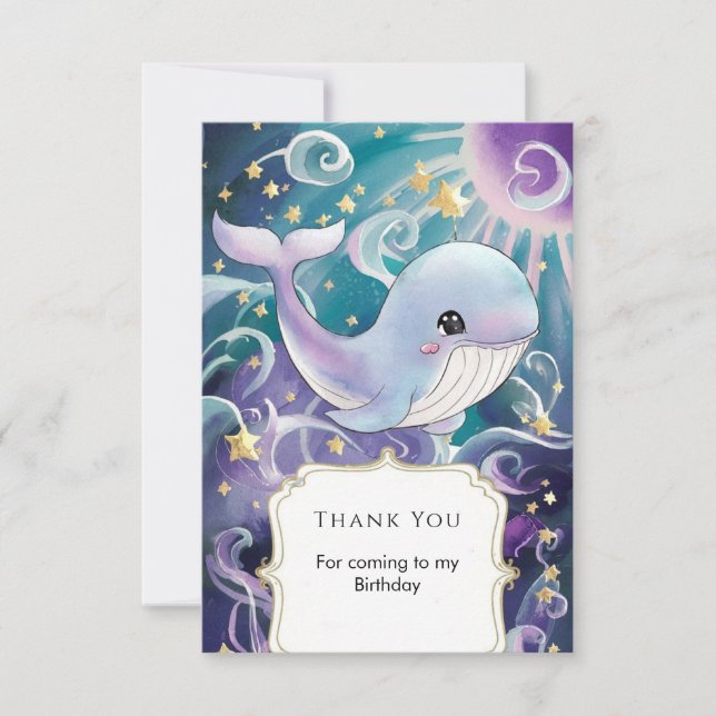 Carte De Remerciements Simple Anniversaire de la Baleine des Enfants sous (Devant)