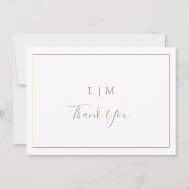 Carte De Remerciements Simple Antique Or Monogramme Mariage élégant (Devant)