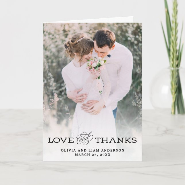 Carte De Remerciements Simple aspect Vintage | Photo mariage (Devant)