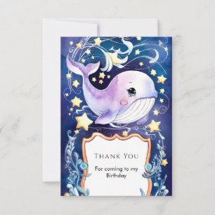 Carte De Remerciements Simple Baleine d'anniversaire pour enfants Bleu